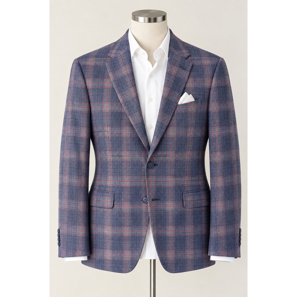 Tommy Hilfiger Trevor Sport Coat Mens 38R Blue Pink Plaid 100% Linen Blazer